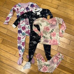 Baby Girl’s Burt’s Bees pajama set bundle floral onesie footie zip long sleeve